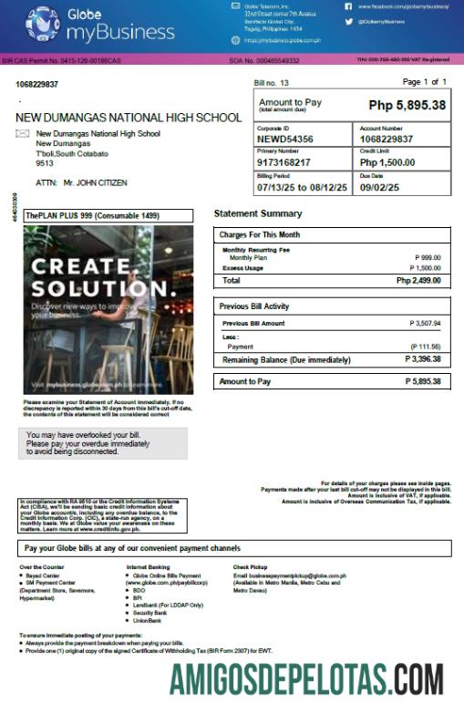 Realistis Filipina Globe myBusiness Tagihan Tagihan templat in Word and PDF format