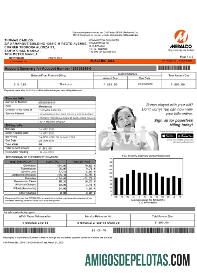 Premium Filipina Meralco Listrik Tagihan Tagihan templat in Word and PDF format