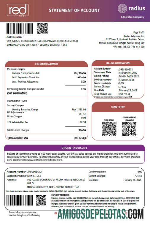 Berkualitas Filipina Red Fiber Tagihan Tagihan templat in Word and PDF format