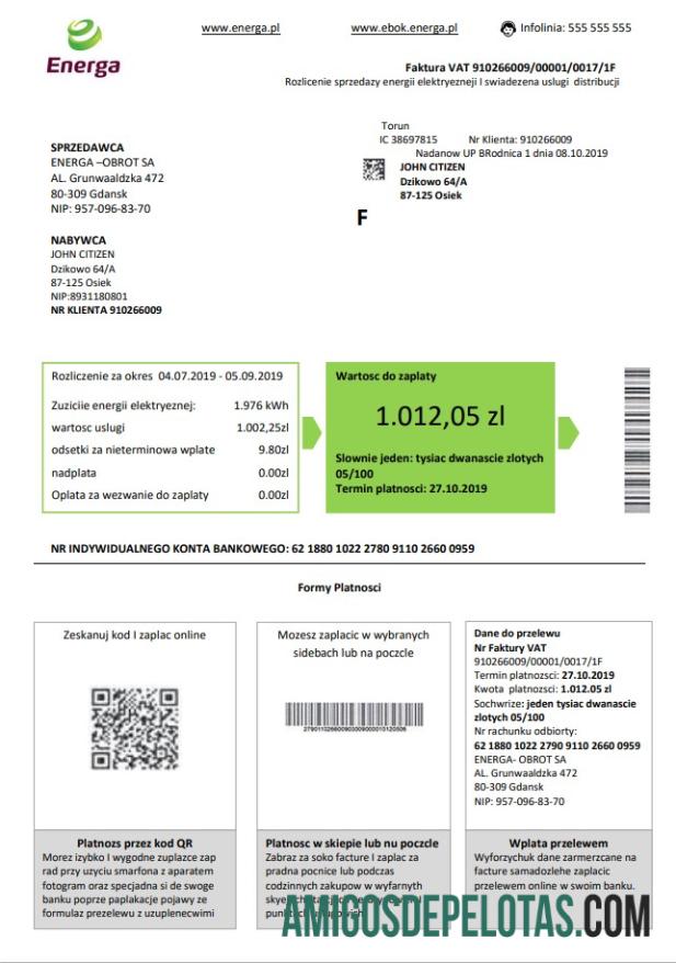 Premium Polandia Energa Tagihan Tagihan templat in Word and PDF format
