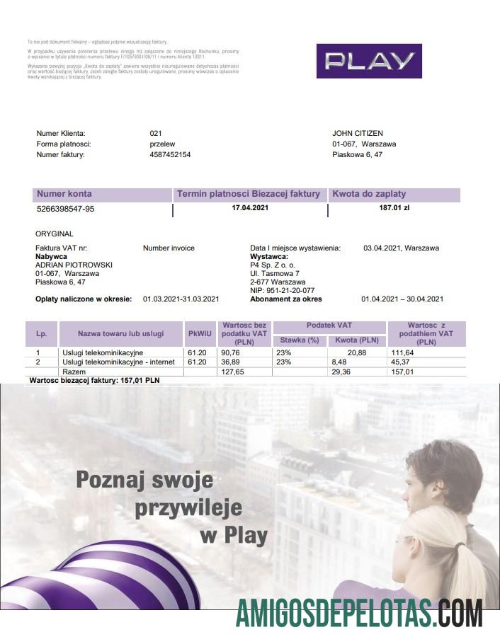 Premium Polandia Play Tagihan Tagihan templat in Word and PDF format, fully Dapat Diedit