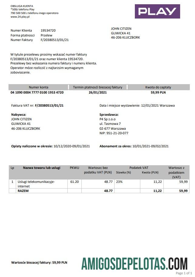 Profesional Polandia Play Tagihan Tagihan templat in Word and PDF format