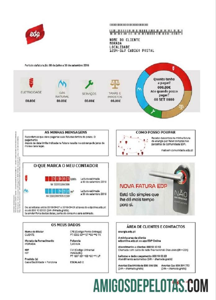 Premium Portugal EDP Tagihan Tagihan templat in Word and PDF format, good for address prove
