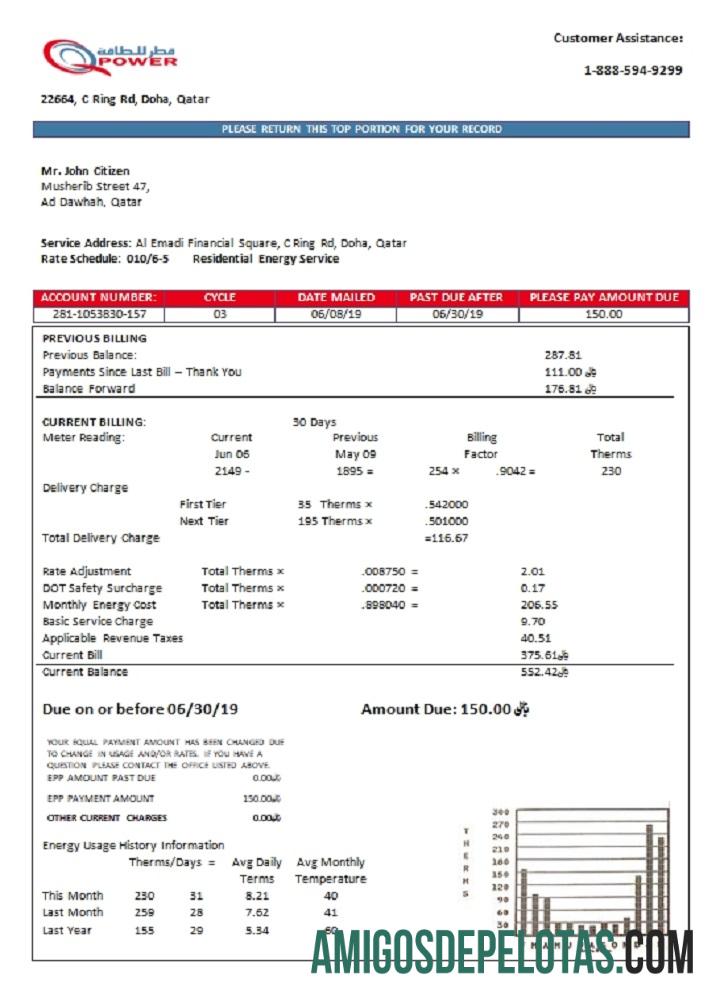 Realistis Qatar Power Perusahaan Listrik Tagihan Tagihan templat in Word and PDF format