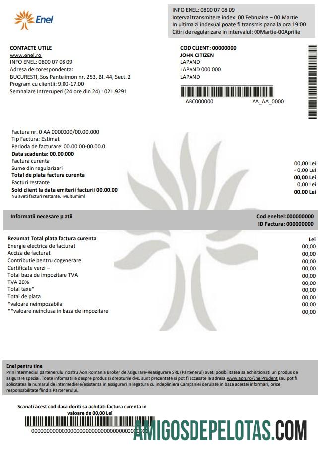 Realistis Rumania Enel Listrik proof of address Tagihan Tagihan templat in Word and PDF format (.doc and .PDF)