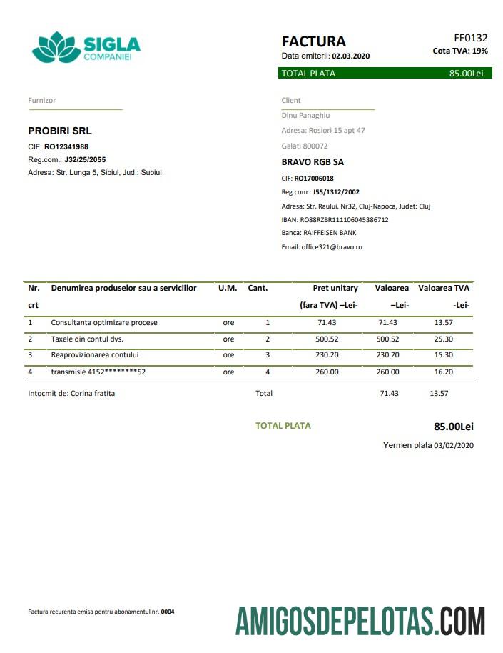 Berkualitas Rumania SIGLA COMPANIEI Tagihan Tagihan templat in Word and PDF format