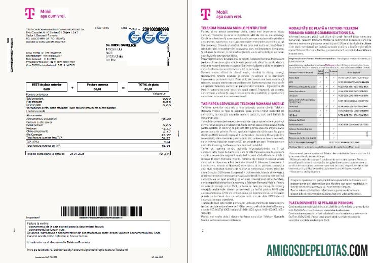 Profesional Rumania T Mobile Tagihan Tagihan templat in Word and PDF format, 4 pages, 1 2 pages