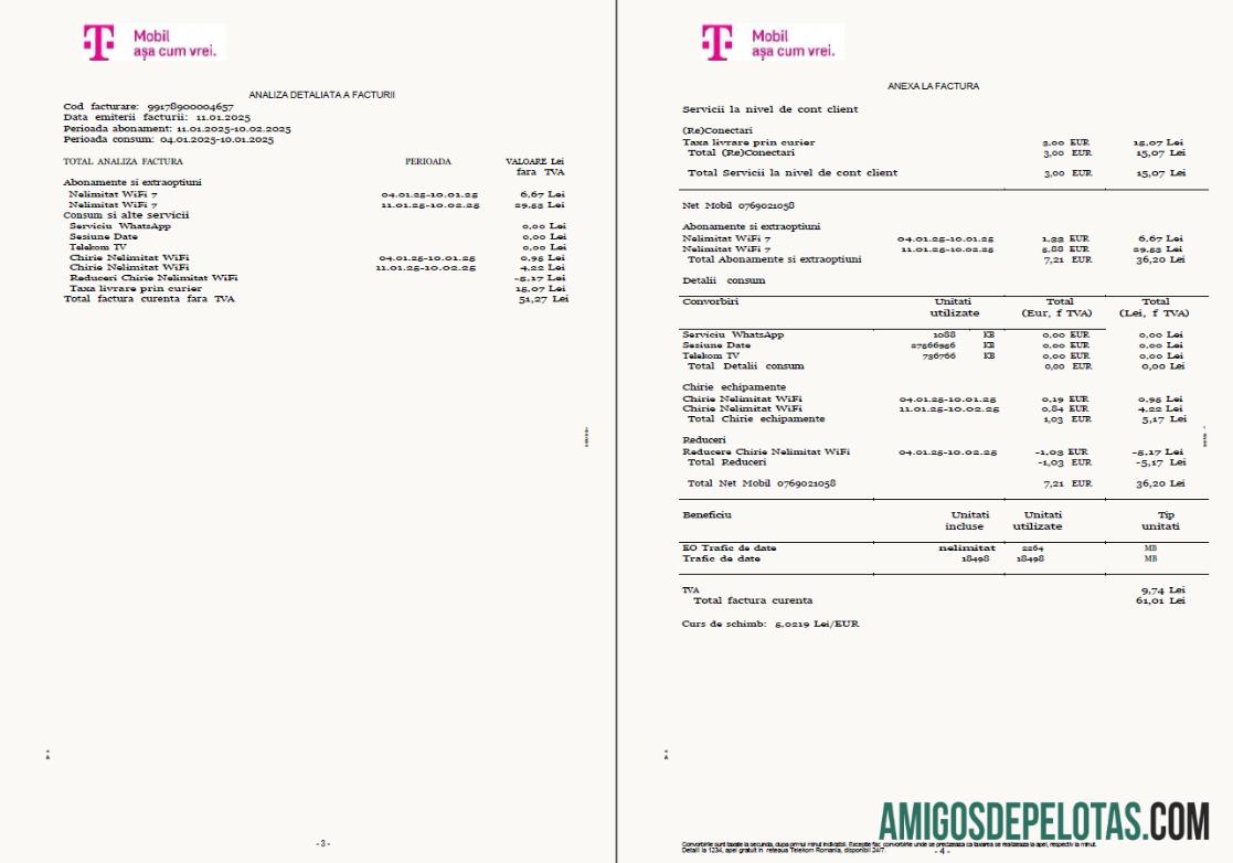 Dapat Diedit Rumania T Mobile Tagihan Tagihan templat in Word and PDF format, 4 pages, 3 4 pages