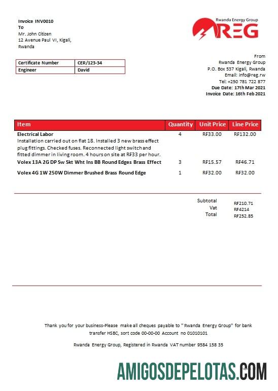 Dapat Diedit Rwanda Energy Group Listrik Tagihan Tagihan templat in Word and PDF format