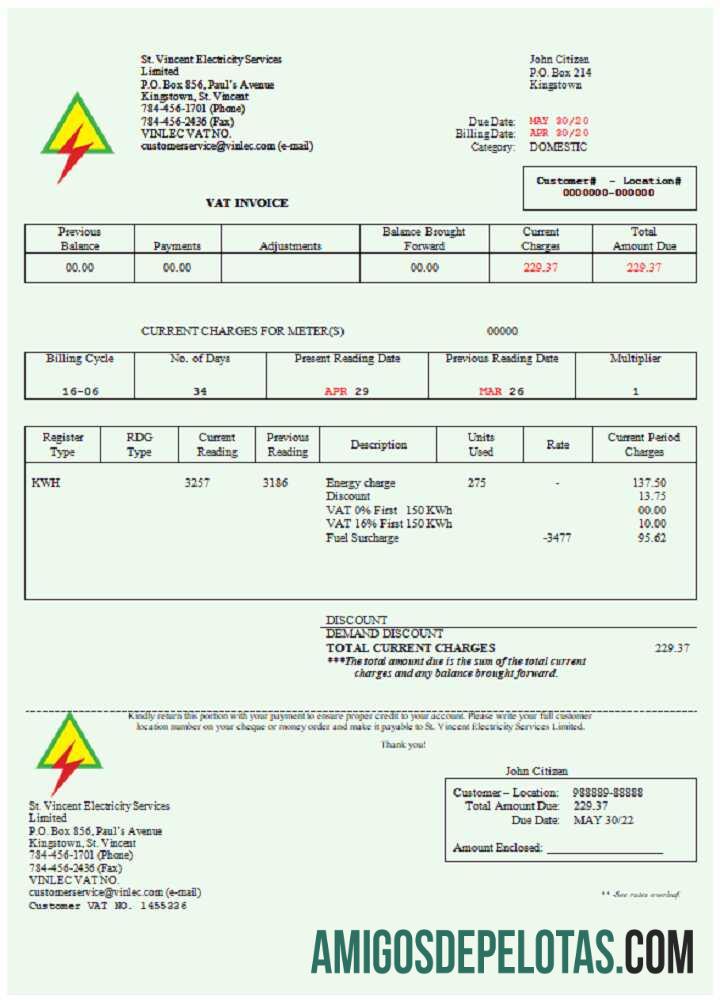 Berkualitas Saint Vincent and the Grenadines Saint Vincent Listrik Services Limited Tagihan Tagihan Word and PDF templat