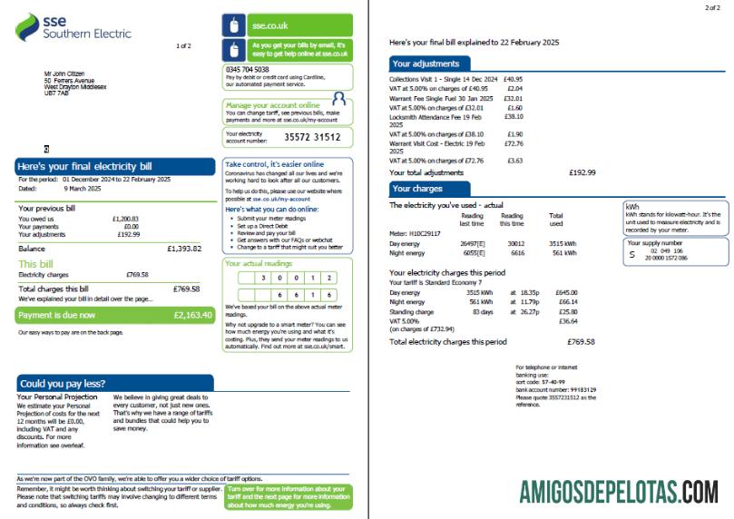 Realistis Skotlandia SSE Tagihan Tagihan templat in Word and PDF format, 2 pages