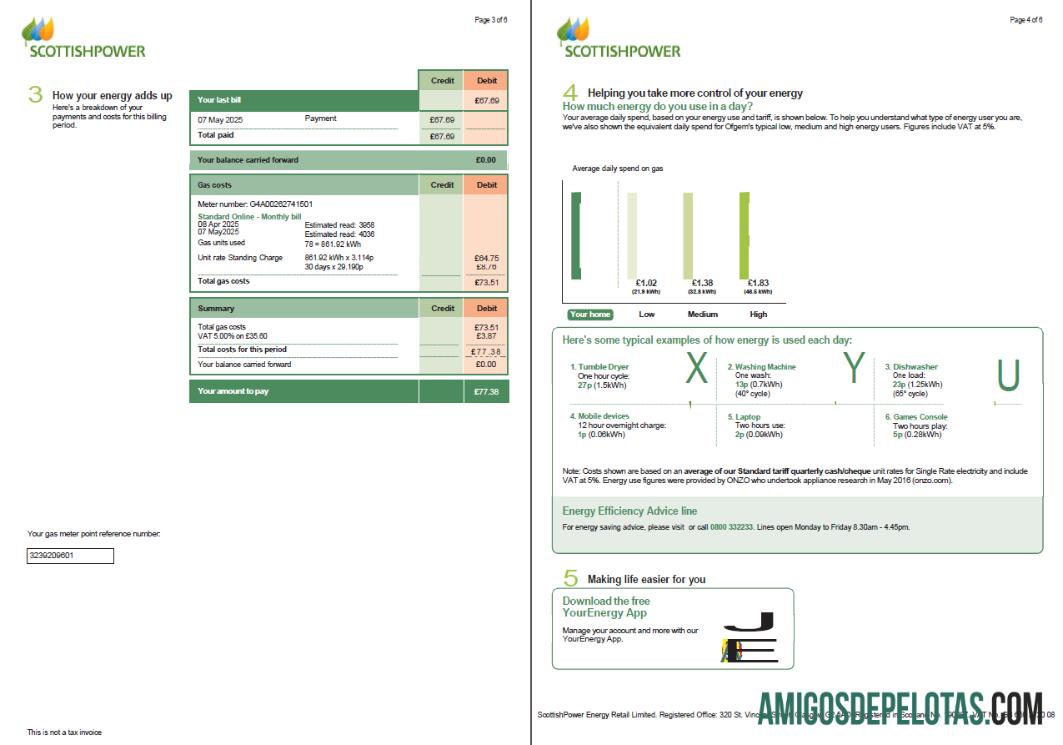 Profesional Skotlandia Scottish Power Tagihan Tagihan templat in Word and PDF format, 6 pages, 3 4 pages