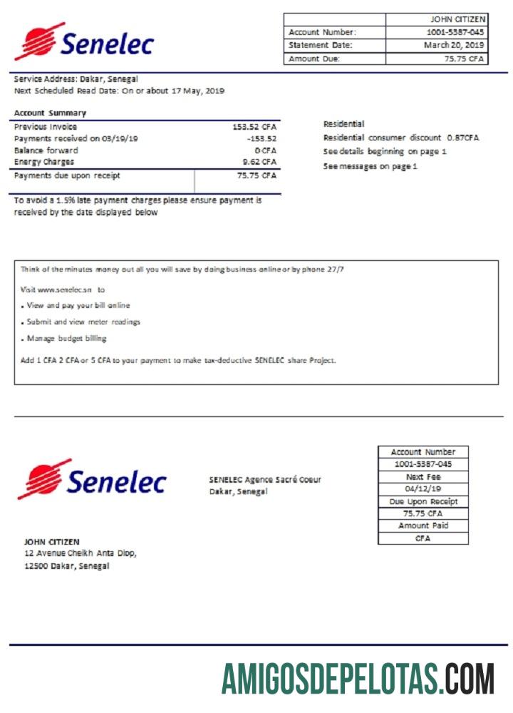Premium Senegal Senelec Agence Sacre╠ü Coeur Perusahaan Listrik Tagihan Tagihan templat in Word and PDF format