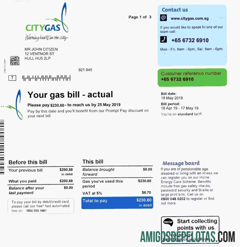 Dapat Diedit Singapura City Gas Tagihan Tagihan templat, fully Dapat Diedit in PSD format