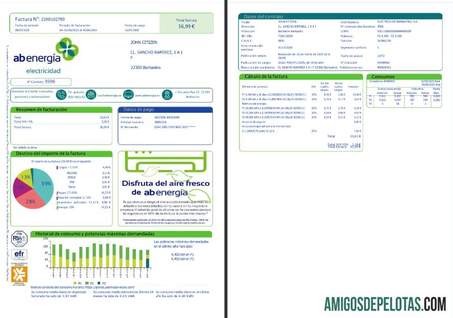 Realistis Spanyol Abenergi╠üa Tagihan Tagihan templat in Word and PDF format, 1 2 pages