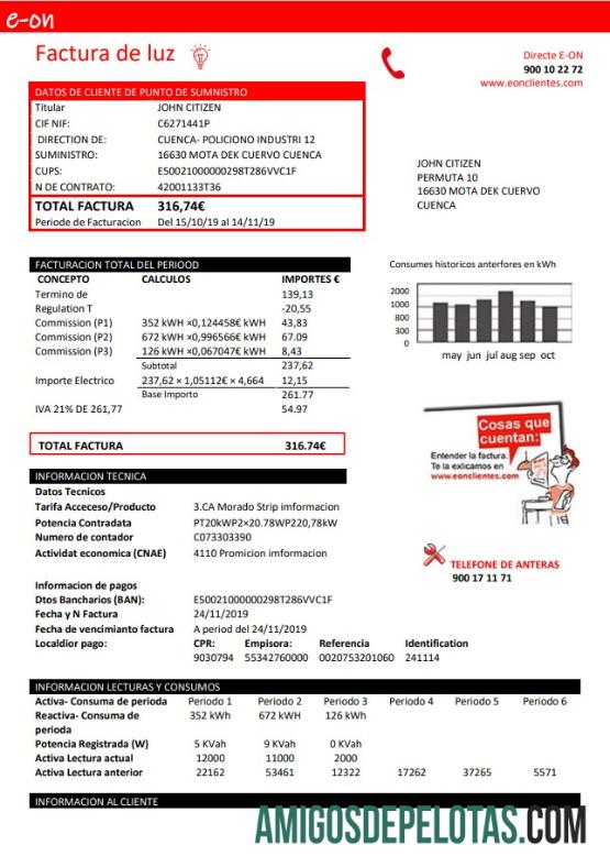 Premium Spanyol E.ON Listrik Tagihan Tagihan templat in Word and PDF format