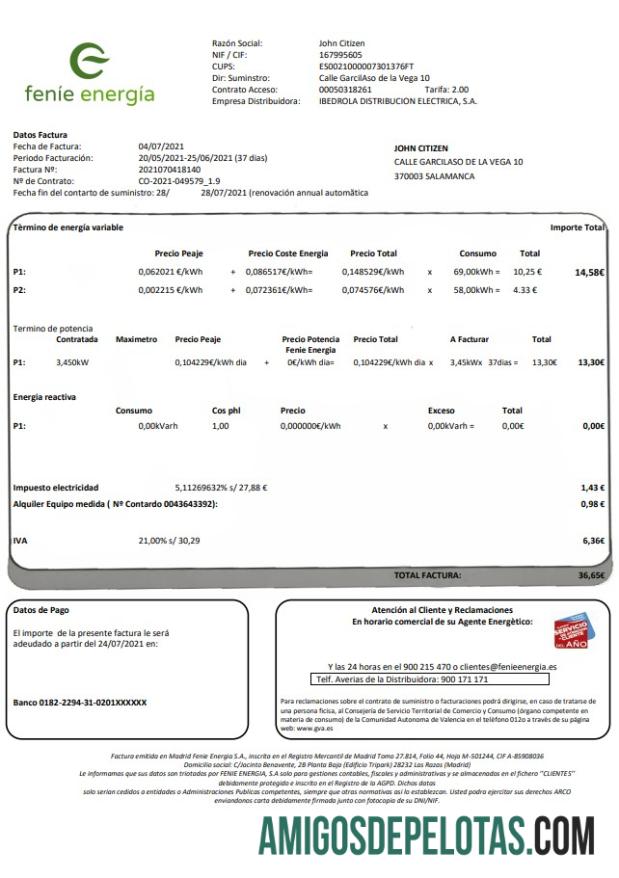 Realistis Spanyol Feni╠üe Energi╠üa Tagihan Tagihan templat in Word and PDF format