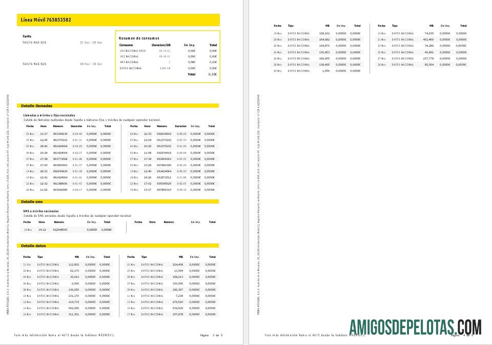 Spanyol Masmovil internet and mobile Tagihan Tagihan Word and PDF format, 5 pages. pratinjau