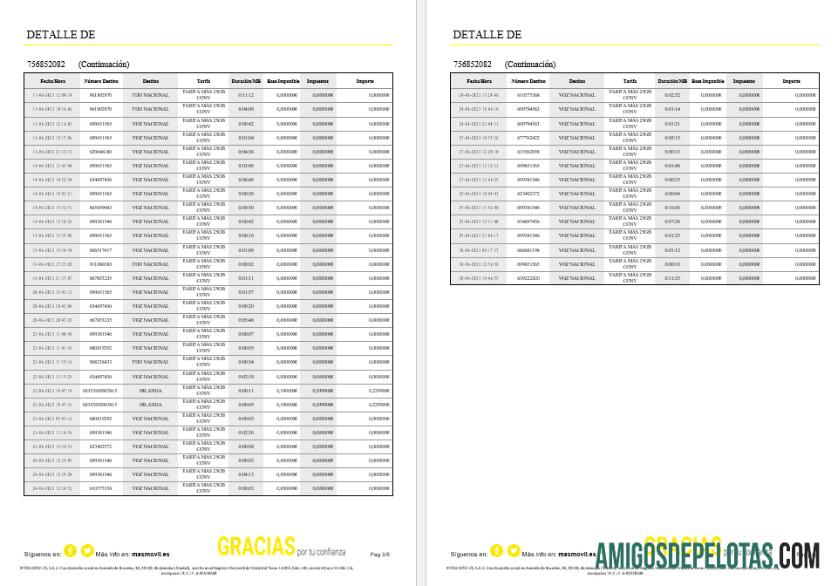 Spanyol Masmovil internet Tagihan Tagihan Word and PDF format, 6 pages. desain