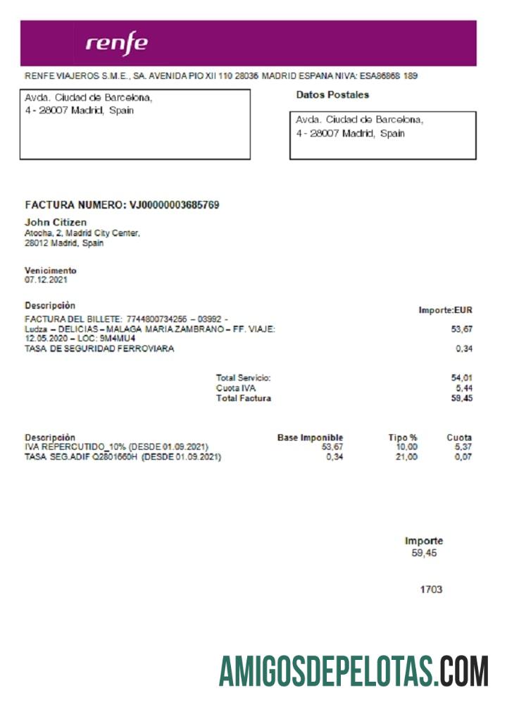 Berkualitas Spanyol Renfe Tagihan Tagihan templat in Word and PDF format