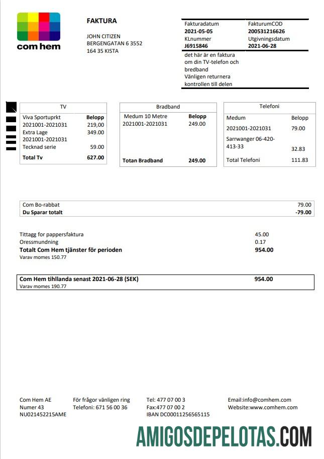 Berkualitas Swedia Com Hem Tagihan Tagihan templat in Word and PDF format