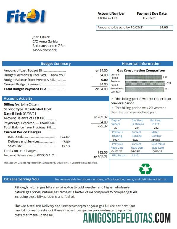 Realistis Swedia Fitol Gas Tagihan Tagihan templat in Word and PDF format