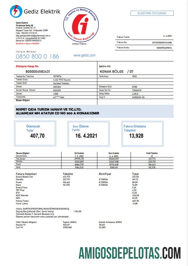 Berkualitas Turki Gediz Elektrik Tagihan Tagihan templat in Word and PDF format, fully Dapat Diedit