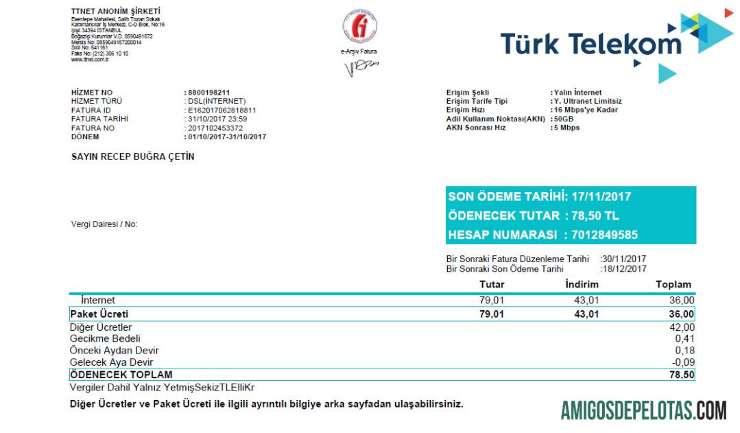 Realistis Turki Turktelekom Tagihan Tagihan templat in Word and PDF format, fully Dapat Diedit