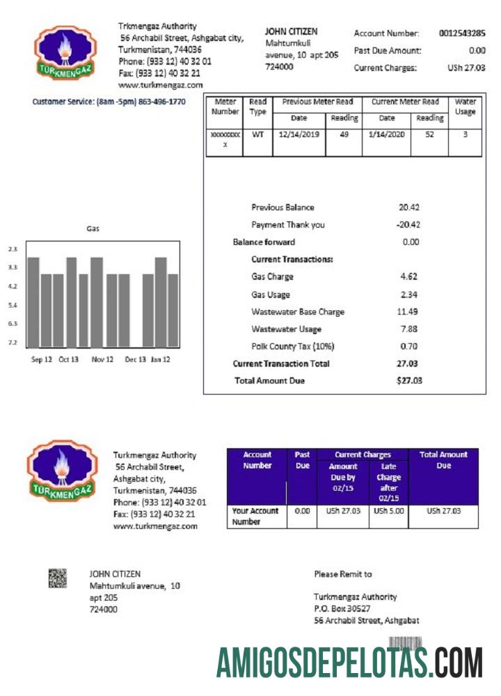 Profesional Turkmenistan Turkmengaz Tagihan Tagihan templat in Word and PDF format