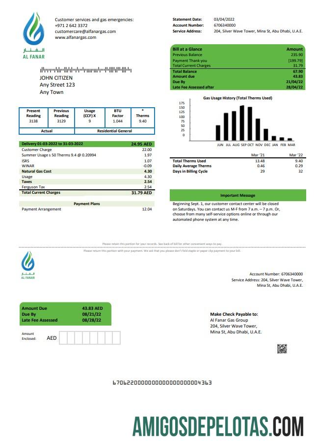 Realistis UEA Al Fanar Gas Group Tagihan Tagihan templat in Word and PDF format