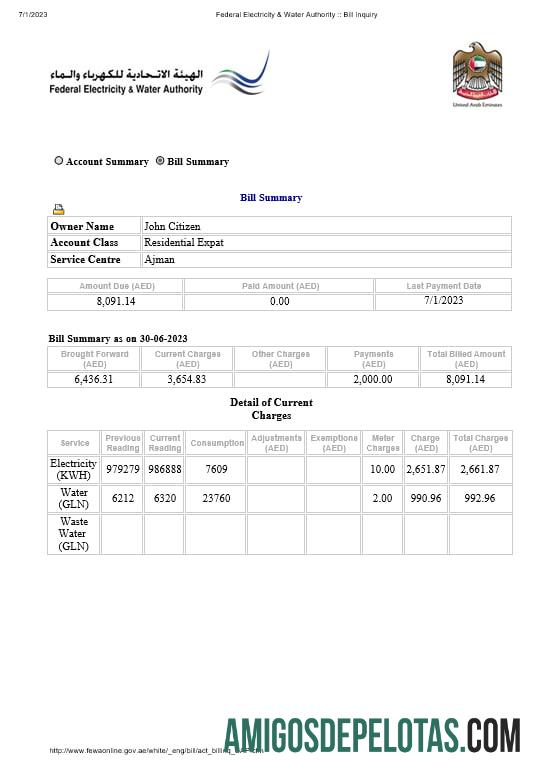 UEA Dubai Federal Listrik & Air Authority Listrik, Air Tagihan Tagihan Word and PDF format makering