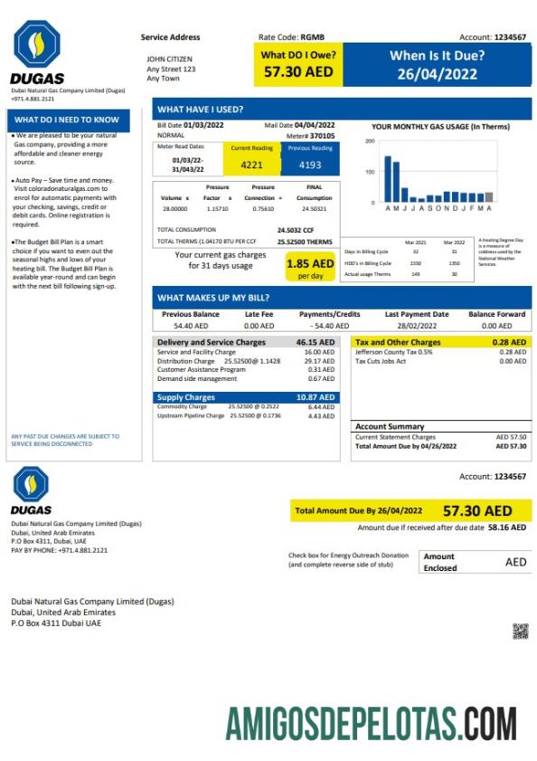 Profesional UEA Dubai Natural Gas Perusahaan Limited (Dugas) Tagihan Tagihan templat in Word and PDF format