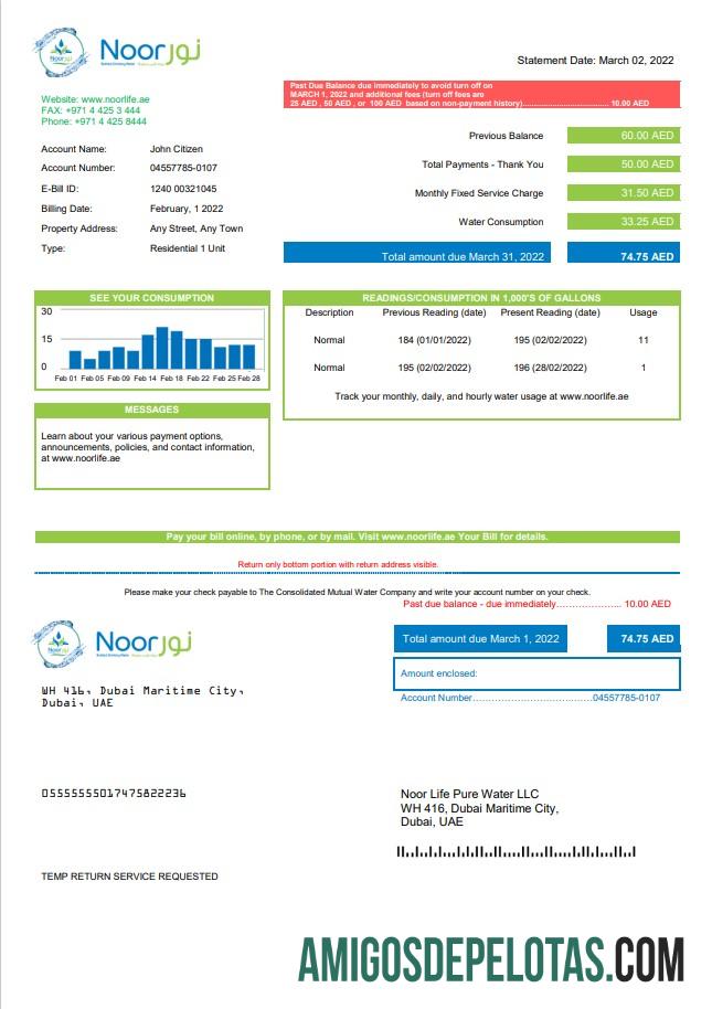 Berkualitas UEA Noor Life Pure Air LLC Tagihan Tagihan templat in Word and PDF format