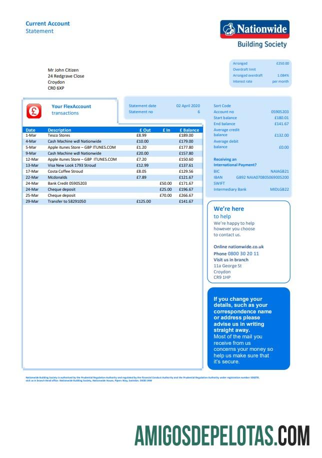 Berkualitas Inggris Nationwide Tagihan Tagihan templat in Word and PDF format