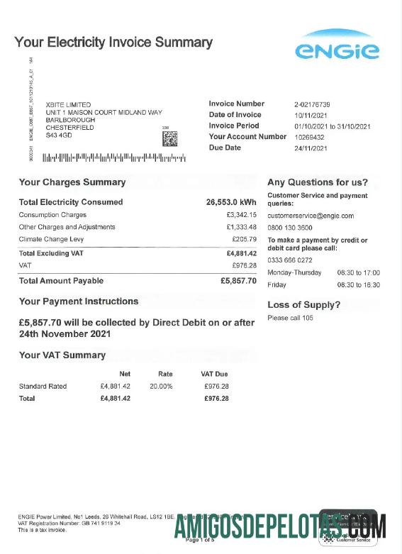 Dapat Diedit Inggris Raya ENGIE Tagihan Tagihan Word and PDF templat