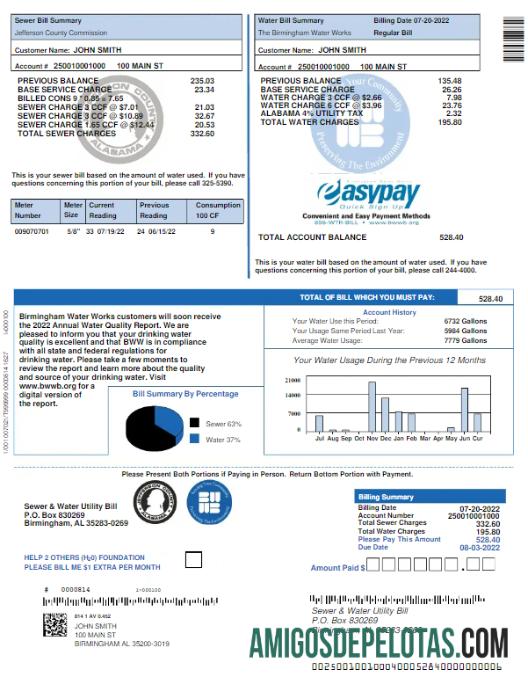 Berkualitas Inggris Raya SEWER & Air Tagihan Tagihan Word and PDF templat