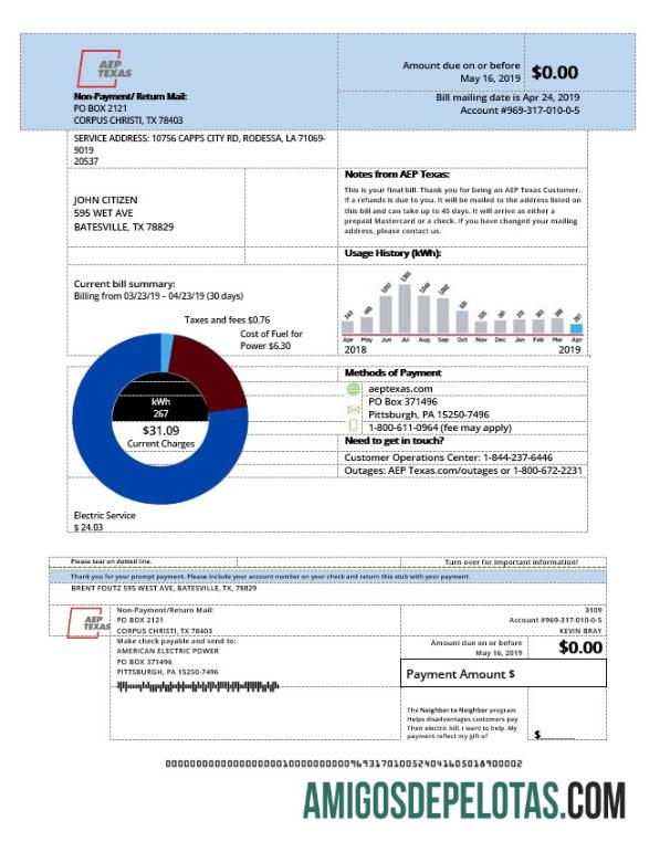 Premium AS AEP Texas Listrik Tagihan Tagihan templat in Word and PDF format