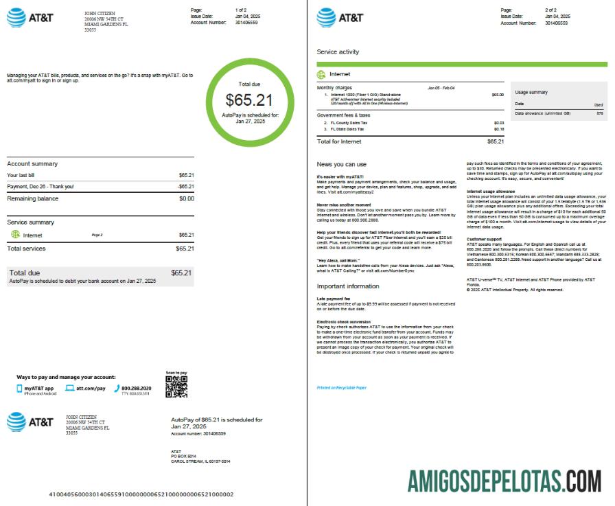 Premium AS AT&T Tagihan Tagihan templat in Word and PDF format, 2 pages, versi 2