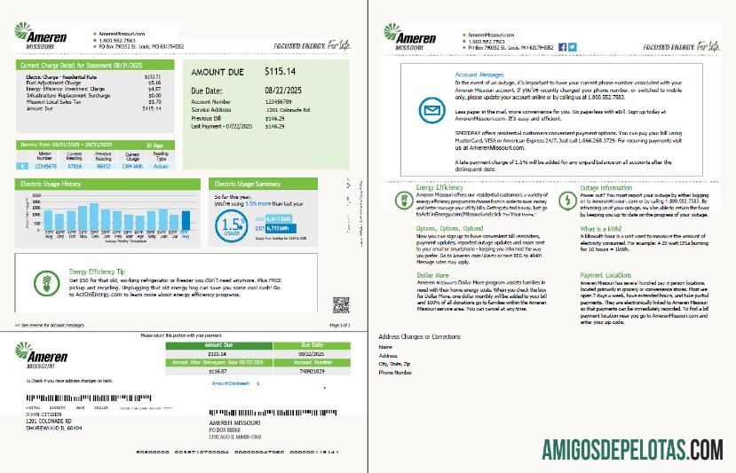 Dapat Diedit AS Ameren Missouri Tagihan Tagihan templat in Word and PDF format, 2 pages