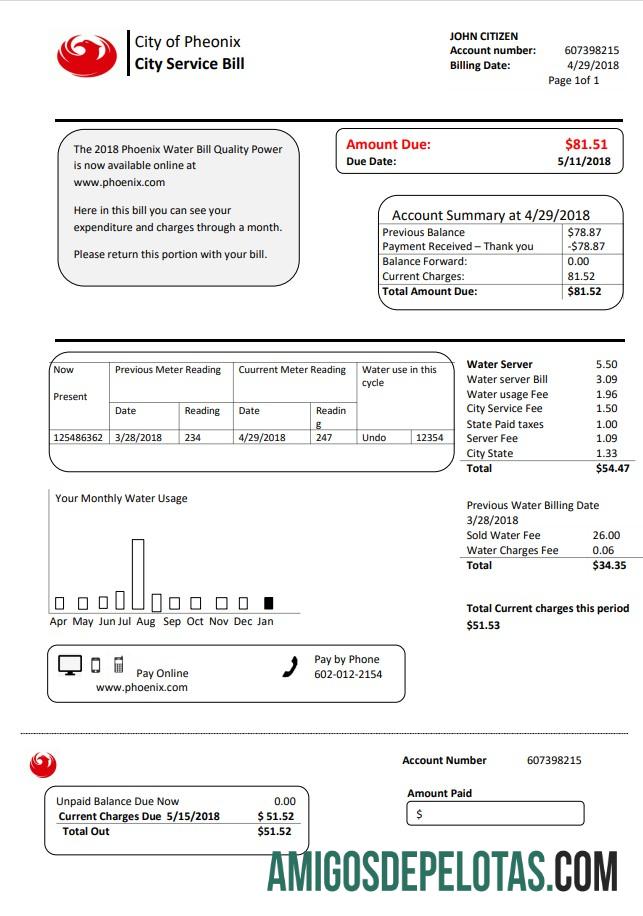 Premium AS Arizona City of Phoenix Tagihan Tagihan templat in Word and PDF format