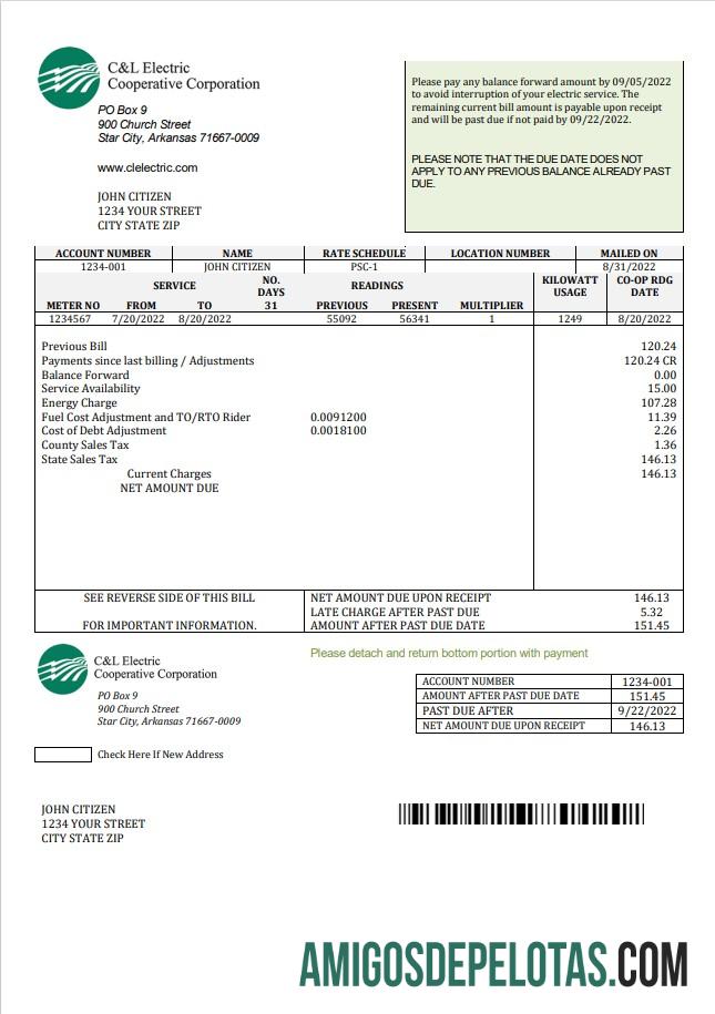 Berkualitas AS Arkansas C & L Electric Cooperative Corporation Tagihan Tagihan templat in Word and PDF format