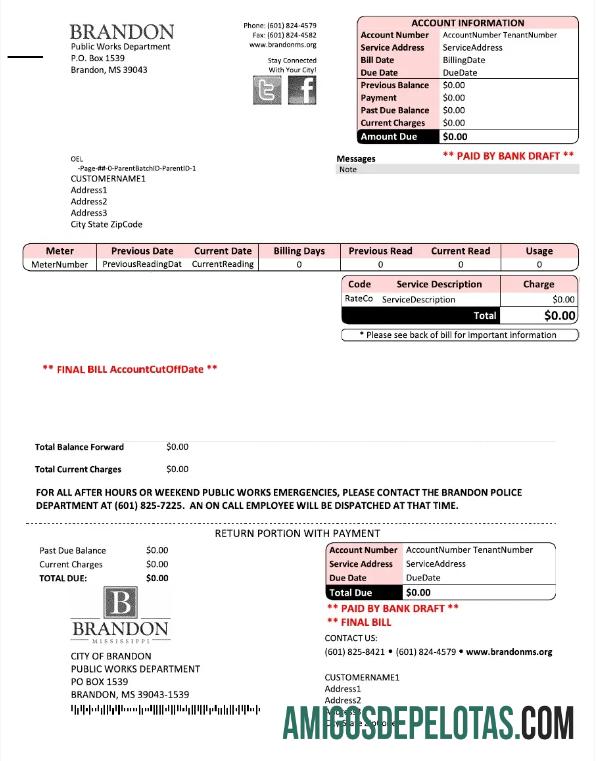 Dapat Diedit AS BRANDON MISSISSIPPI Tagihan Tagihan Word and PDF templat