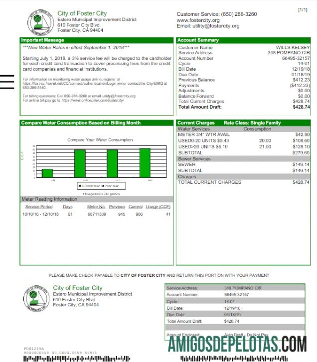 Berkualitas AS CITY OF FOSTER CITY Tagihan Tagihan Word and PDF templat