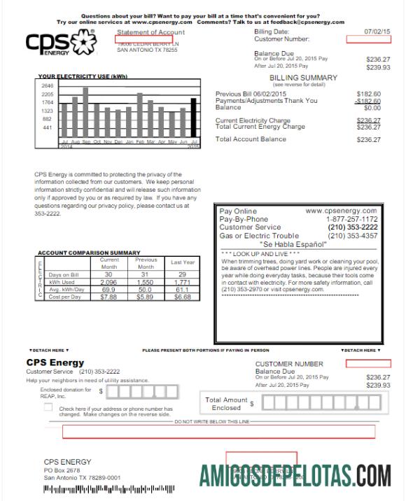 Berkualitas AS CPS ENERGY Tagihan Tagihan Word and PDF templat