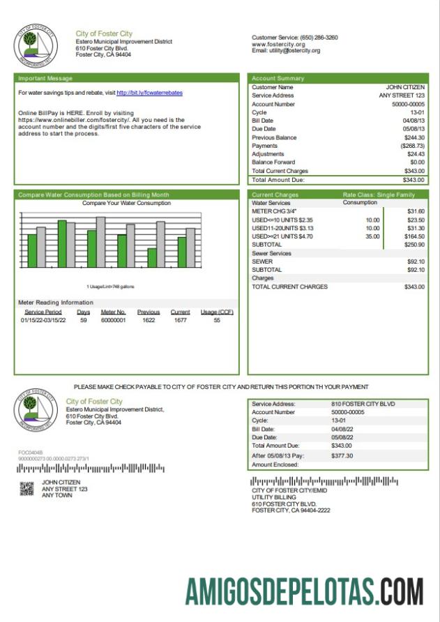 Berkualitas AS California City of Foster City Tagihan Tagihan templat in Word and PDF format