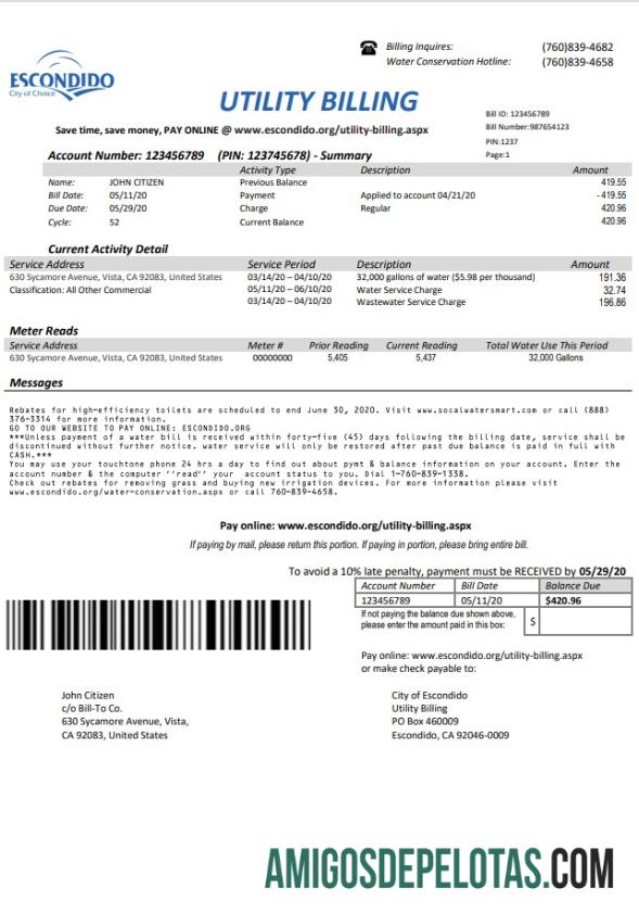 Premium AS California Escondido City of Choice Tagihan Tagihan templat in Word and PDF format