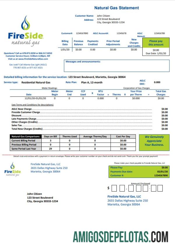 Realistis AS California FireSide natural Gas Tagihan Tagihan templat in Word and PDF format