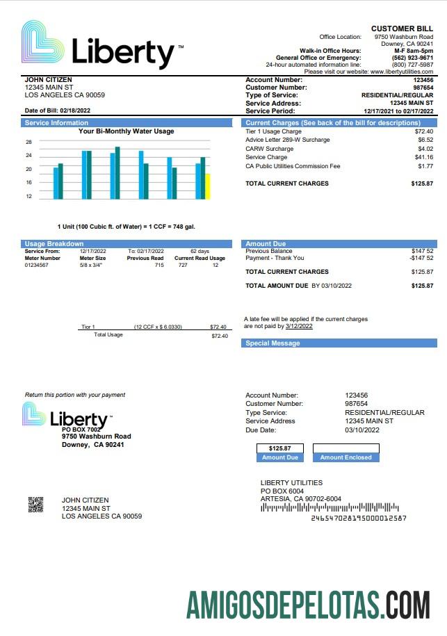 Berkualitas AS California Liberty Utilities Tagihan Tagihan templat in Word and PDF format