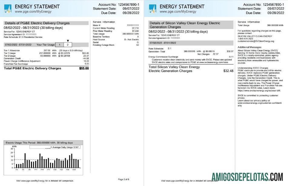 Profesional AS California PG&E (Pacific Gas and Electric Perusahaan) Tagihan Tagihan, Word and PDF templat, 6 pages 3 4