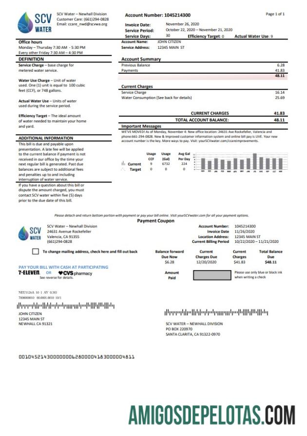 Realistis AS California Santa Clarita SCV Air Tagihan Tagihan templat in Word and PDF format